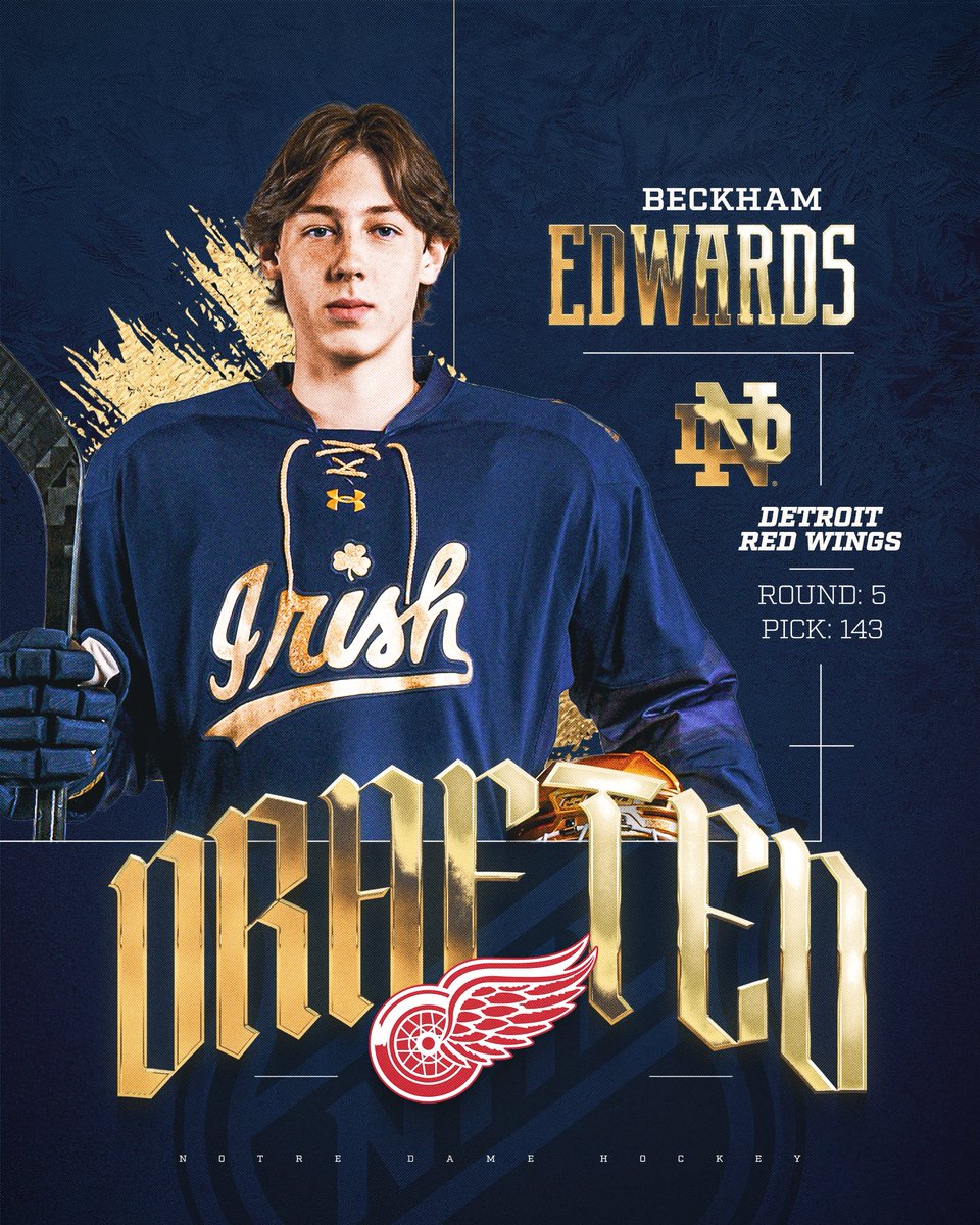 NDHockey's tweet photo. The rookie is headed to the Motor City! 

@DetroitRedWings select freshman Beckham Edwards in the fifth round. 

#GoIrish https://t.co/QTEDXdVVhu