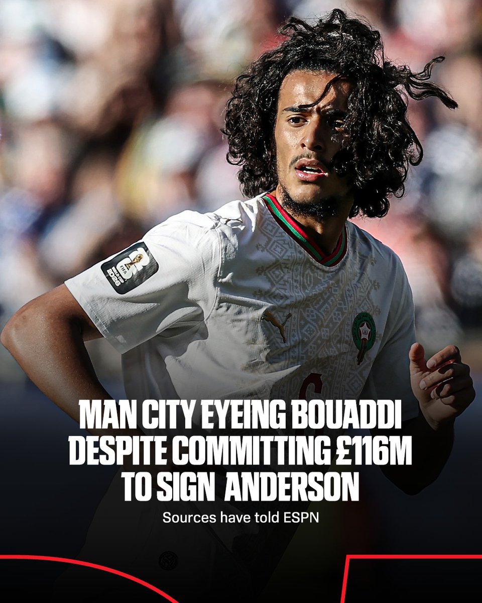ESPNUK's tweet photo. Manchester City monitoring Morocco midfielder Ayyoub Bouaddi