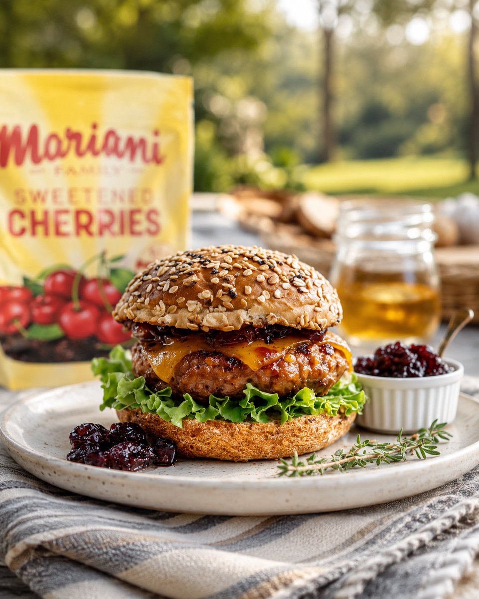 MarianiFamily's tweet photo. Dried Cherry #Burgers — juicy beef patties, sweet-tangy balsamic onion jam, and chewy bites of Mariani Sweetened Dried Cherries in every bite.🍔

This #recipe is in our free 120th anniversary #cookbook. Sign up on https://t.co/ugqy0GuXNt to receive the full PDF via email. 💌🎁 https://t.co/jm3PEFE6e3