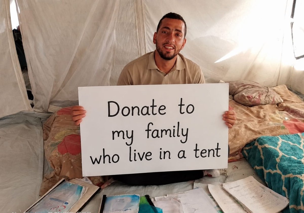 HmuadMuhannad's tweet photo. From inside my simple tent in Gaza, I write to you, placing my hope in your hearts.

We are going through difficult times and need your support to provide food for our children and families.

Donate here 👇🙏

https://t.co/xJPEiMhJQ4⁠

@GoodVibePolitik @ProfSunnySingh https://t.co/i7RplzuEMp