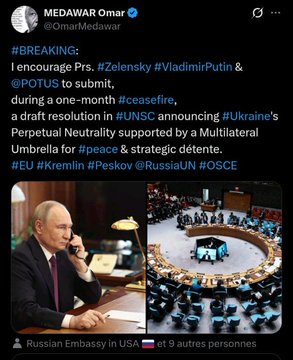 OmarMedawar's tweet photo. #BREAKING:
The prospects of #peace & constructive partnership between #Russians & #Ukrainians require multilateral levers & strong symbolic gestures during a #ceasefire.
#VlafimirPutin #CTBT #ICBM @NATO @alexstubb @Elysee @ZelenskyyUa @WhiteHouse #sanctions #Kremlin #TASS #Peskov