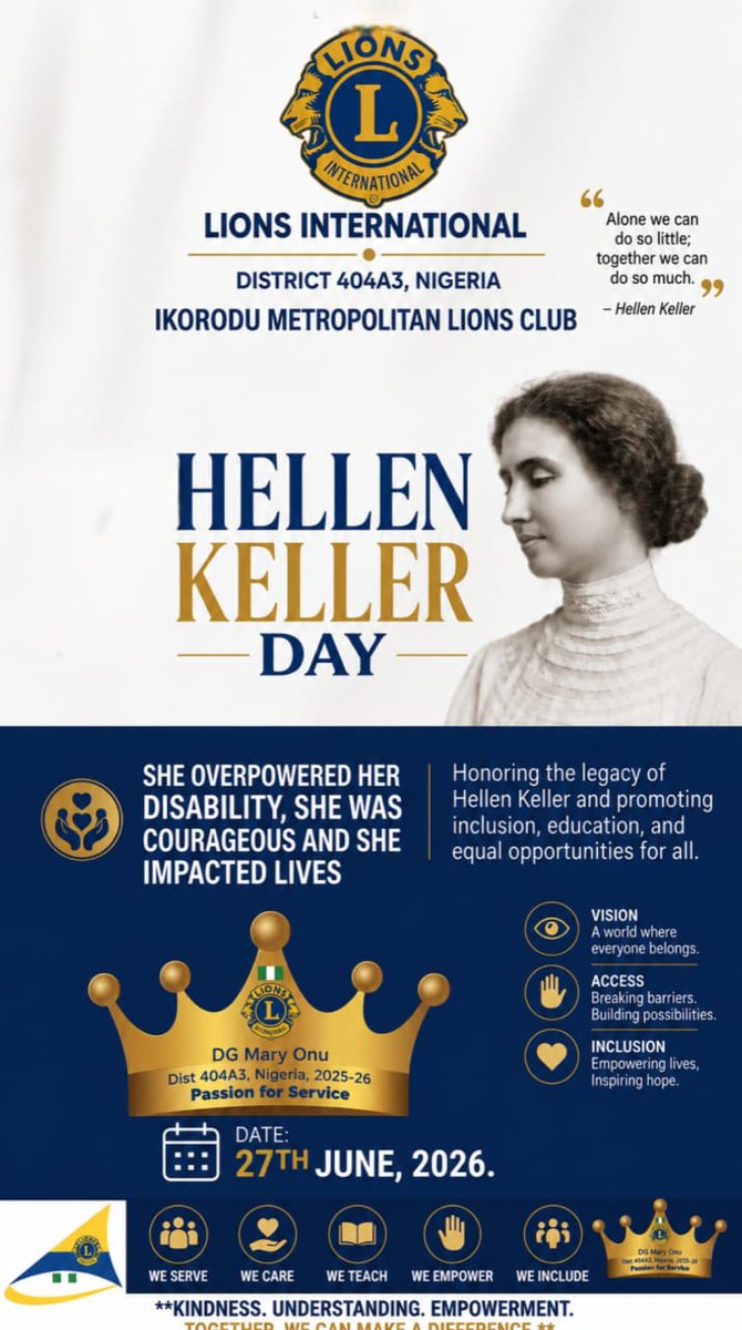 IkoroduC's tweet photo. Helen Keller (1880–1968) was deaf and blind from age 2, yet she learned to read, write, speak, and graduate from college. She became an author, speaker, and advocate for people with disabilities. Her life reminds us: “Alone we can do so little; together, we can do so much.” https://t.co/0y9mPNTr1f