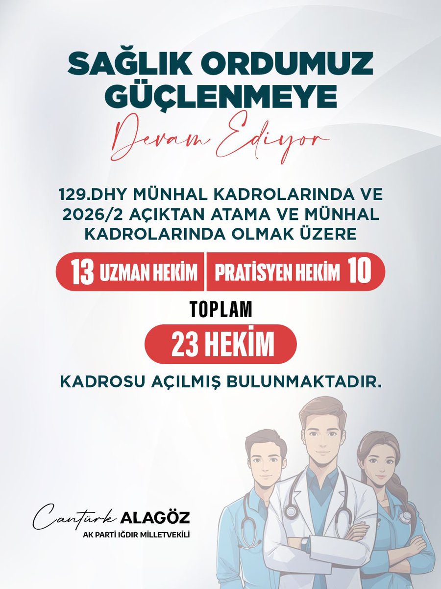 canturkalagoz's tweet photo. Sağlık Bakanlığı tarafından 129. Dönem Devlet Hizmeti Yükümlülüğü (DHY) kapsamında açılan kadrolar Iğdır’ımıza Hayırlı Olsun… https://t.co/WOMe58tTCx