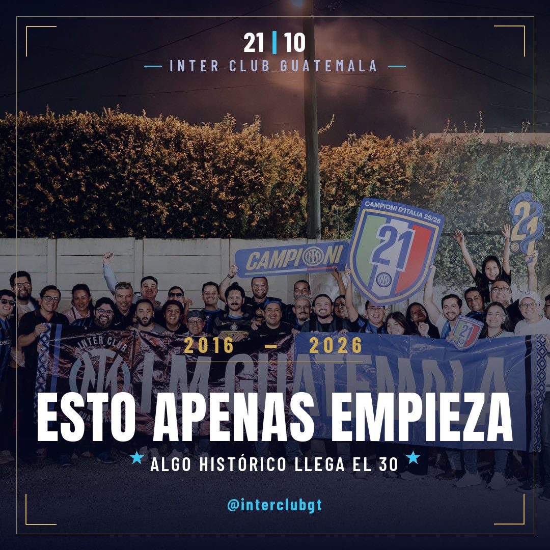 InterClubGT's tweet photo. 10 años. Una sola pasión. 🔵⚫

De 2016 al 2026, la afición nerazzurra más grande de Latinoamérica.

Esto apenas empieza… algo histórico llega este martes 30. 👀
#InterClubGuatemala #ForzaInter #10Años #FCIM #Inter https://t.co/Gzgf0WcWRg
