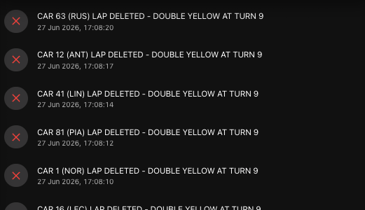 deadlinex's tweet photo. Dal commento inglese si parla di double. A me dall'onboard di George mi pare di vedere double (non inseriranno mai troppo presto una bandiera arancio per risolvere questa cosa!). Qui si parla di Single e Double, ed il giro di Russell risulta cancellato per double #AustrianGP https://t.co/qhKmDg64cI