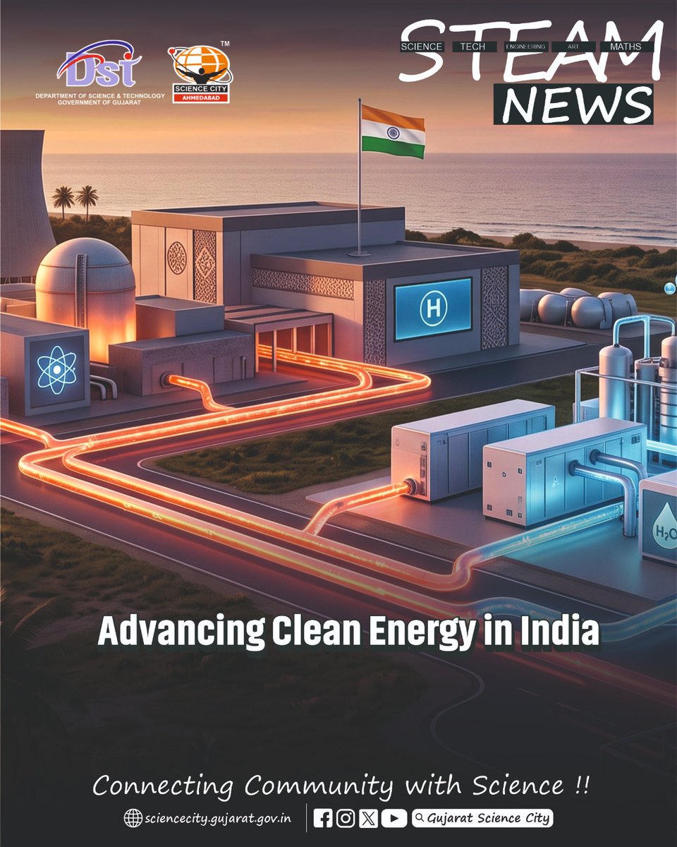 GujScienceCity's tweet photo. India takes another powerful step toward a cleaner and greener future! 
The commissioning of the world’s first nuclear heat-based hydrogen production facility at Kalpakkam marks a major milestone in clean energy innovation. By harnessing nuclear process heat to produce carbon-free hydrogen, India is advancing sustainable fuel technologies and strengthening its journey toward energy independence.
#CleanEnergy #GreenHydrogen #NuclearEnergy #HydrogenFuel #SustainableFuture #Innovation #ScienceForSociety #STEM #EnergyInnovation #AtmanirbharBharat #GujaratScienceCity #ScienceCity @PMOIndia @CMOGuj @GovernorofGuj @IndiaDST @DSTGujarat @InfoGujarat @drvrajesh @arjunmodhwadia @ED_GCSC