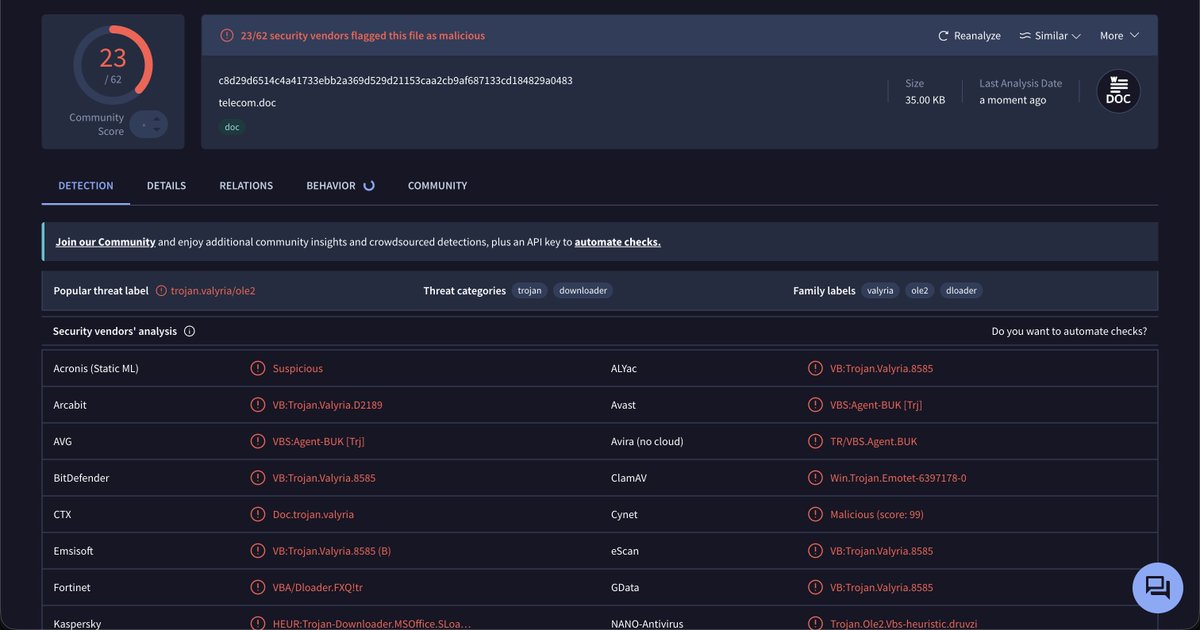 etugenio's tweet photo. 🚨telecom.doc malware🚨
c8d29d6514c4a41733ebb2a369d529d21153caa2cb9af687133cd184829a0483
https://t.co/iiORaLmRMx
#privesc #godpotato #juicypotato #webshell #malware #c2 https://t.co/3QJN8JUUI7