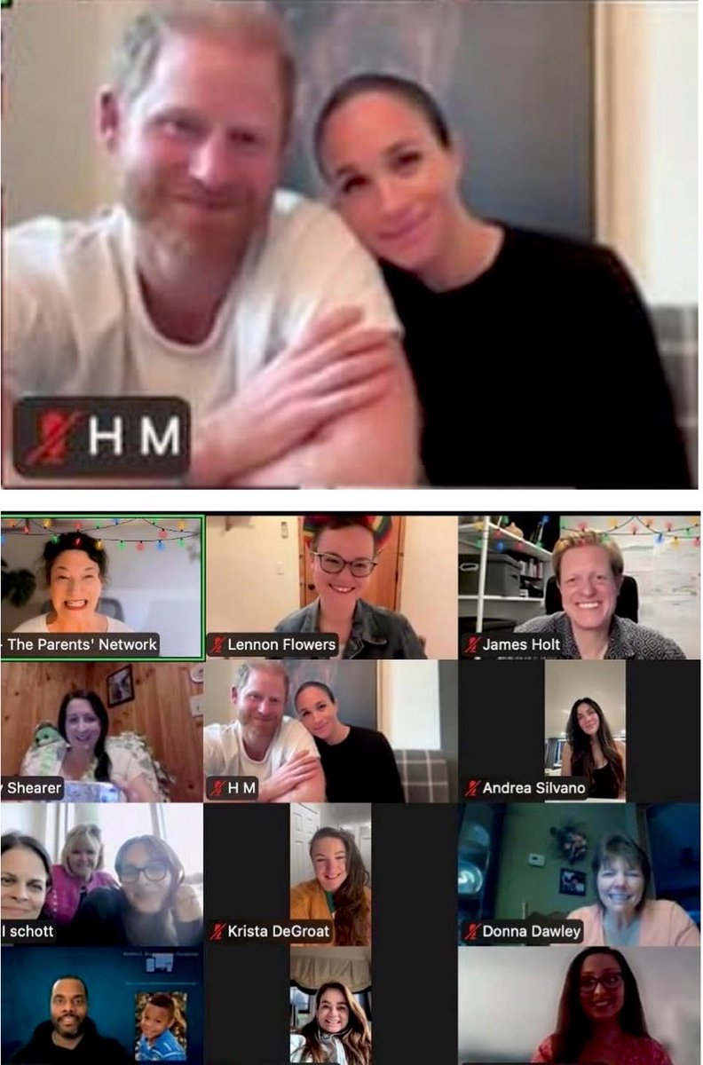 ChrisBaronSmit1's tweet photo. Prince Harry and Meghan on a video call with parents of the ‘Parents’ Network’. Shared by James holt. His “final Zoom session” with the parents. ❤️

#HarryandMeghan https://t.co/RG1tohZGtv