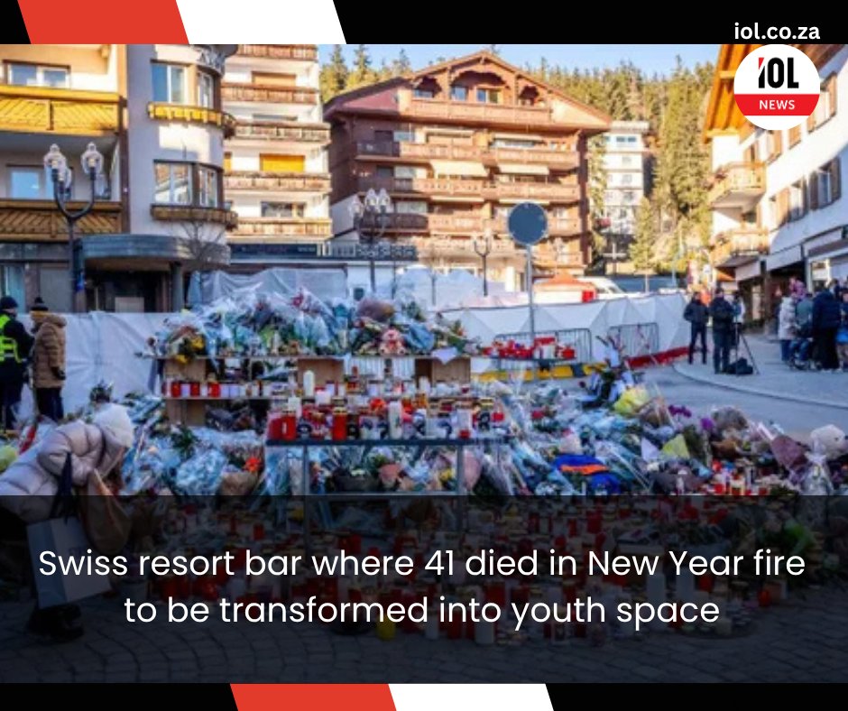 IOL's tweet photo. The Swiss ski resort bar where dozens of young people lost their lives in a New Year's fire is set to be repurposed into a youth venue, according to a top regional official.
Read on https://t.co/yeAeVb25d8
#WorldNews #Switzerland #CommunityRebuild https://t.co/Zzx7vXZCsR