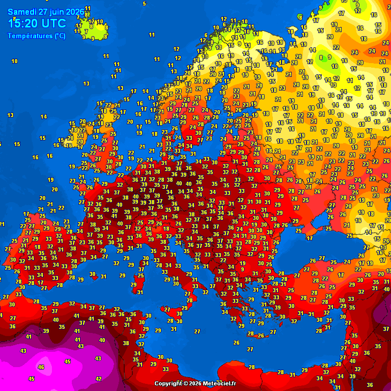 alvaroliver's tweet photo. En estos momentos se alcanzan los 40°C en nunerosos puntos en la franja comprendida entre el corazón de Francia y la frontera Polonia-Alemania. En Berlín rozan los 40, pero la situación será peor mañana, cuando amanezcan con 25-26°C (por encima de lo que sería la máxima habitual) https://t.co/gl4rsYG5P6