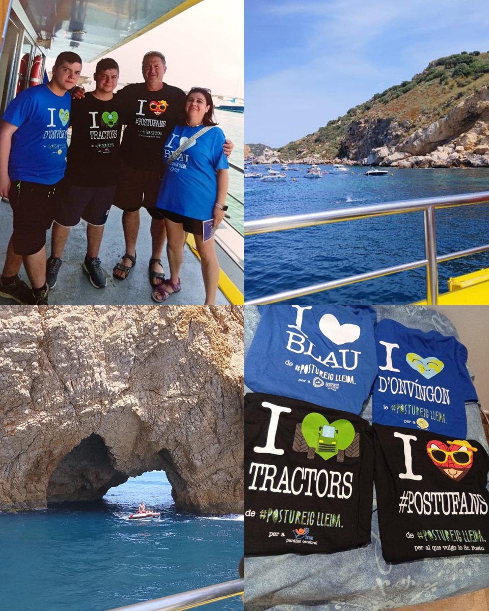 PostureigLleida's tweet photo. Si feu #PostureigViatger amb #PostuProductes solidaris, envieu foto! La Núria &amp; co. sempre ben mudats amb #PostuSamarretes: #ILoveBlau - @ADC_CAT, #ILoveDOnVingon - @lleidarefugiats, #ILoveTractors - @associacioaremi i #ILovePostuFans per diferents causes a les #IllesMedes 😍⛵️ https://t.co/AgnnjZURlA