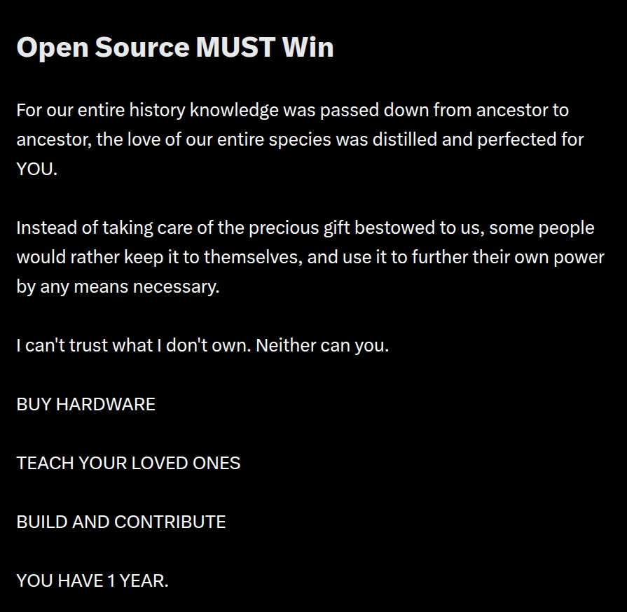 amsoumo's tweet photo. "Open Source MUST Win"
https://t.co/eqXO2eAU8V https://t.co/Q1FddZ0gfA