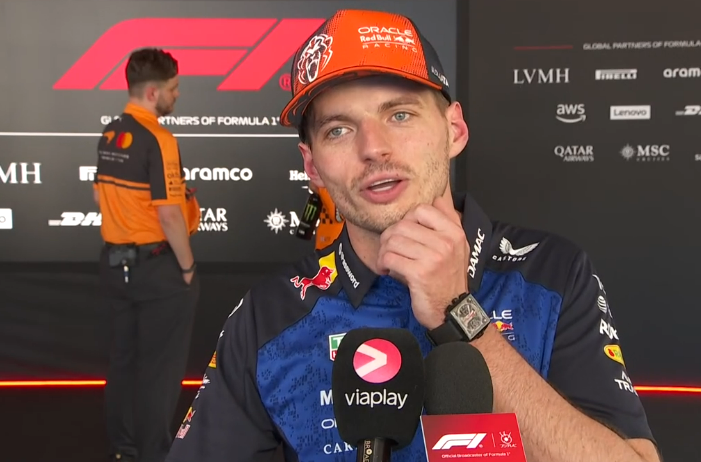 SCUDERIAFEMBOY's tweet photo. ''do you believe you can fight tomorrow?''

max: ''if we're good on the tyres. one lap is different compared to a stint, and for us those haven't been great so far. so we'll have to see.'' https://t.co/rp4fziSAMC