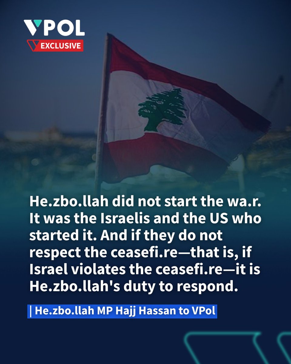 VocalPolitics1's tweet photo. EXCLUSIVE: Hezbollah MP Hussein Hajj Hassan spoke to VPol journalist Calla Walsh  (@CallaWalsh) about the US-Lebanon-Israel "Trilateral Framework," calling the declaration "a scandal on every level. It represents the complete surrender of the Lebanese authorities before the Israeli enemy.”

￭ MP Hajj Hassan emphasized that “Hezbollah did not start the war. It was the Israelis and the US who started it. And if they do not respect the ceasefire—that is, if Israel violates the ceasefire—it is Hezbollah's duty to respond.”

￭ On Iran, MP Hajj Hassan said "Iran has said that it will insist on Lebanon's demands, particularly the withdrawal of Israeli troops from Lebanon, in any agreement it may sign with the US. So, Iran has clearly stated that it supports Lebanon, while the Lebanese authorities have surrendered to the US and the Israelis.”