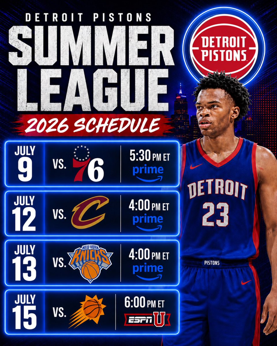 Pistons__Talk's tweet photo. Detroit Pistons summer league schedule https://t.co/tQMrEcSnwC