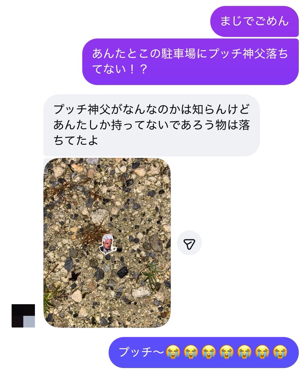 19890703J's tweet photo. 砂利道で紛失したプッチ神父を友達が救出 https://t.co/bcfk3QJ2bp