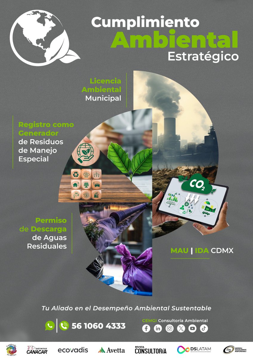 CEMGI_'s tweet photo. Cumplimiento ambiental con respaldo técnico ♻️

En CEMGI gestionamos trámites ambientales ante autoridades municipales, estatales y federales para asegurar el cumplimiento normativo de tu empresa.

📋 Licencias.
💧 Permisos.
♻️ Registros.
⚠️ Atención a inspecciones.

#CEMGI https://t.co/axkWCvLzVl