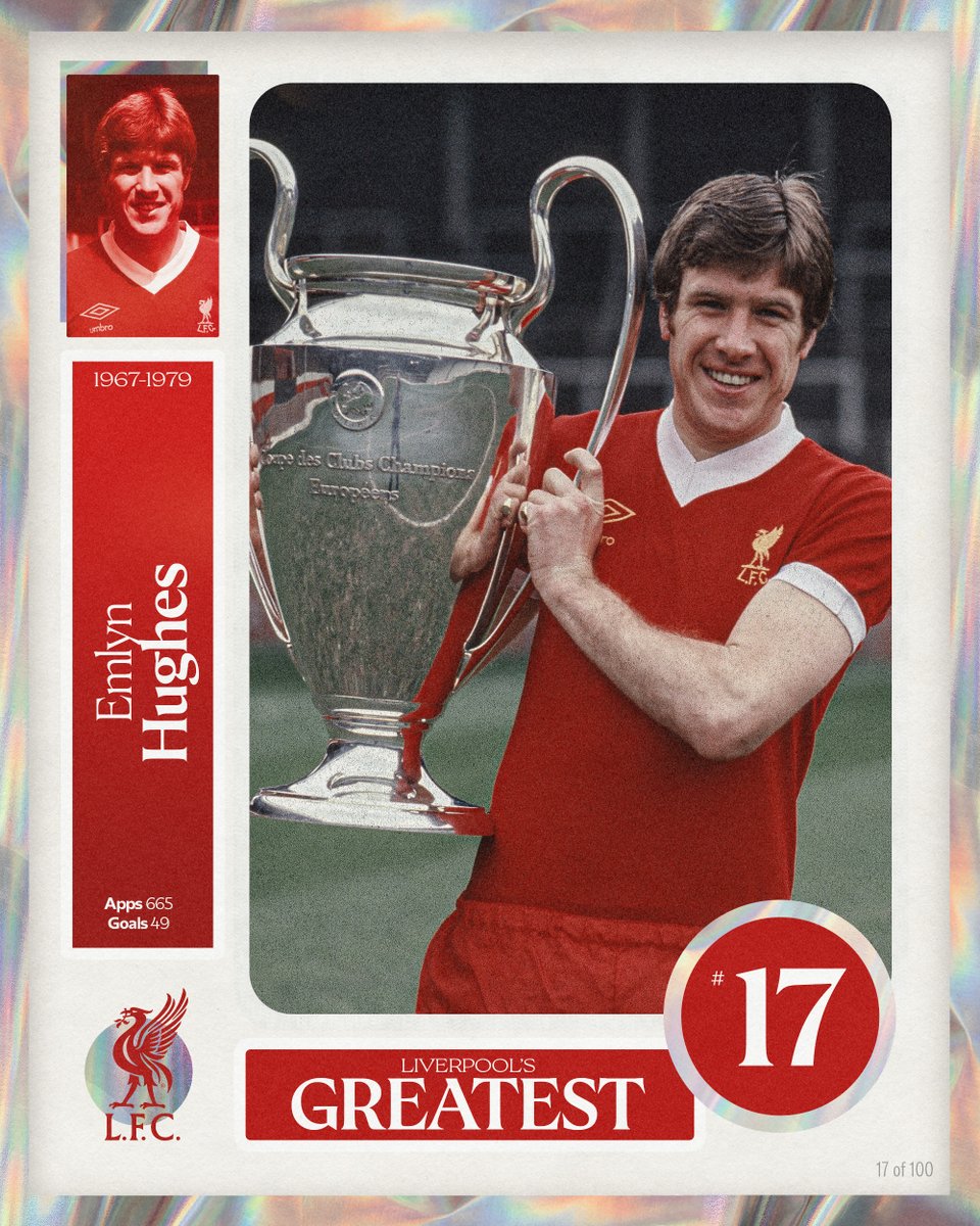 LFC's tweet photo. Liverpool's Greatest - No.17: Emlyn Hughes 💪