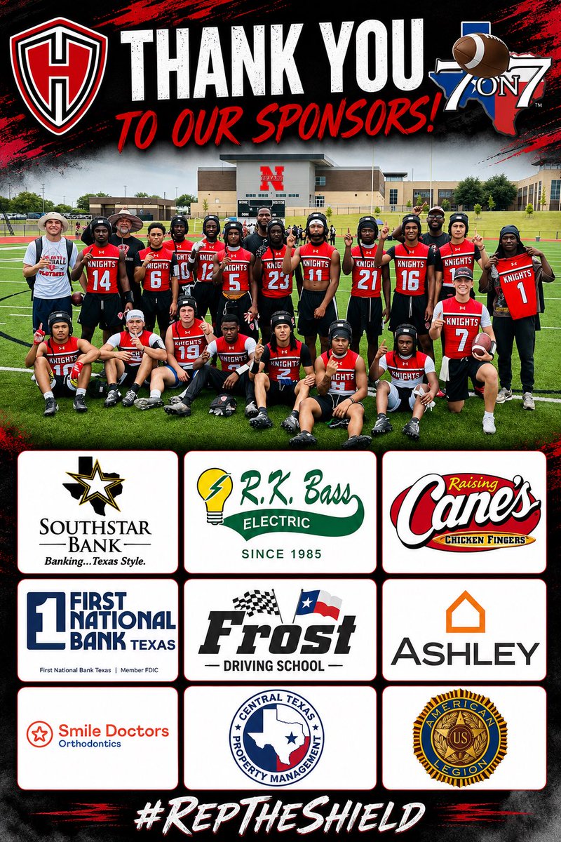 MarkHum7's tweet photo. One part of process ends & another begins. 7 on 7 journey came to an end today. So proud of our kids & TEAM. This group won 40+ games between Spring, SQTs, Championship Bracket State. THANK YOU to our 7 on 7 coaches, parents and sponsors for their support & making this happen! Finish Phase 7 & real football on deck. This TEAM is SPECIAL! 🏆

#RepTheShield 🛡️ | #HonorHeights ⚔️

@KilleenISD_ | @HHKnights_FB 
@dctf | @Carter_Yates16
