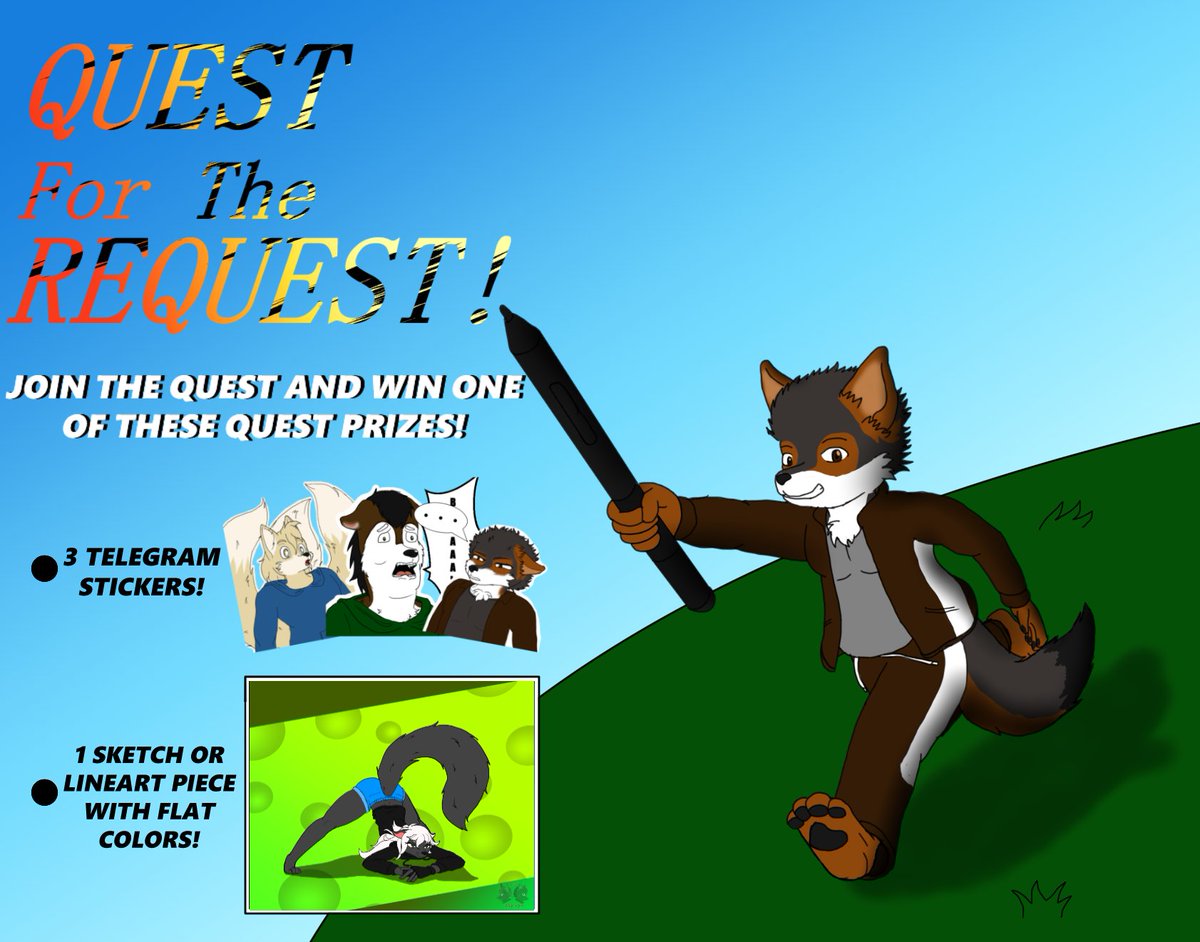 Foxboy591's tweet photo. Here we are again! Raffle! Just comment the phrase "I have a Quest for you!" BAM, you're in! I'll do the Raffle on the 30th! The rewards are: 3 Telegram Stickers, 1 character Lineart or 2 character Sketch (No BG), or a PNG reactive set! Keep the reward SFW Please! Good Luck! https://t.co/cpzZpY3WUo