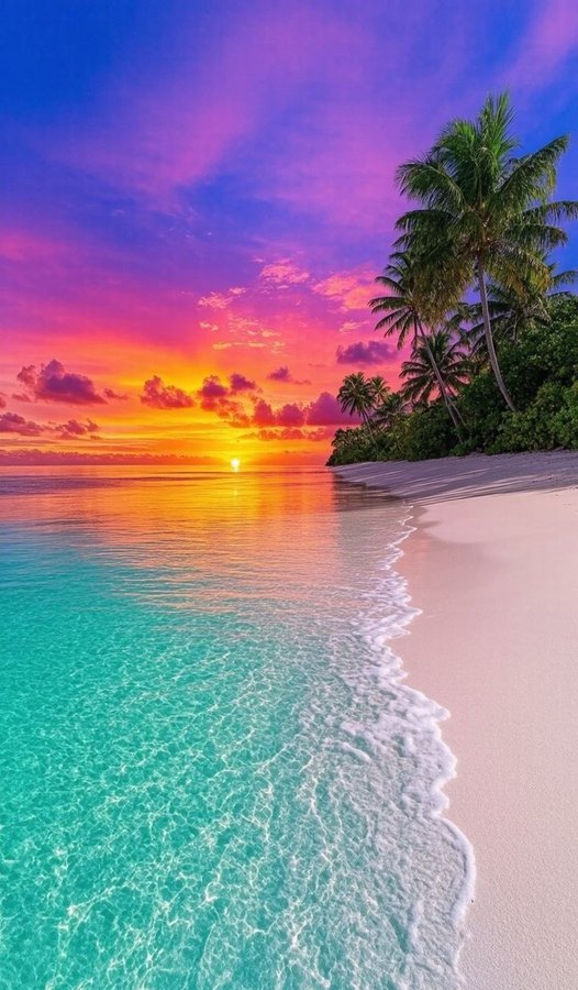 Phoenix_LFly's tweet photo. Nature's most romantic palette. Crystal-clear water, like jelly, paired with a rosy, purplish sunset. Standing on this beach, you feel all your worries washed away by the waves. 🐚✨ https://t.co/tKuGZUolGH