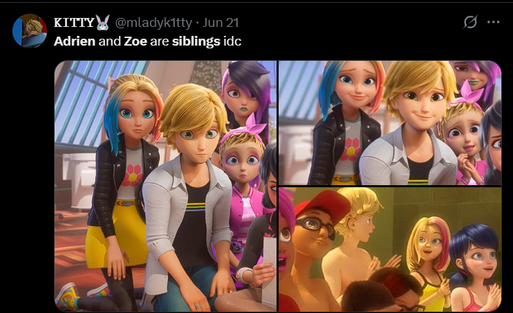 TsabutashviliA's tweet photo. question: why is Marinette's whole girlfriend collection Adrien's siblings?? https://t.co/bcDcHk9ffV
