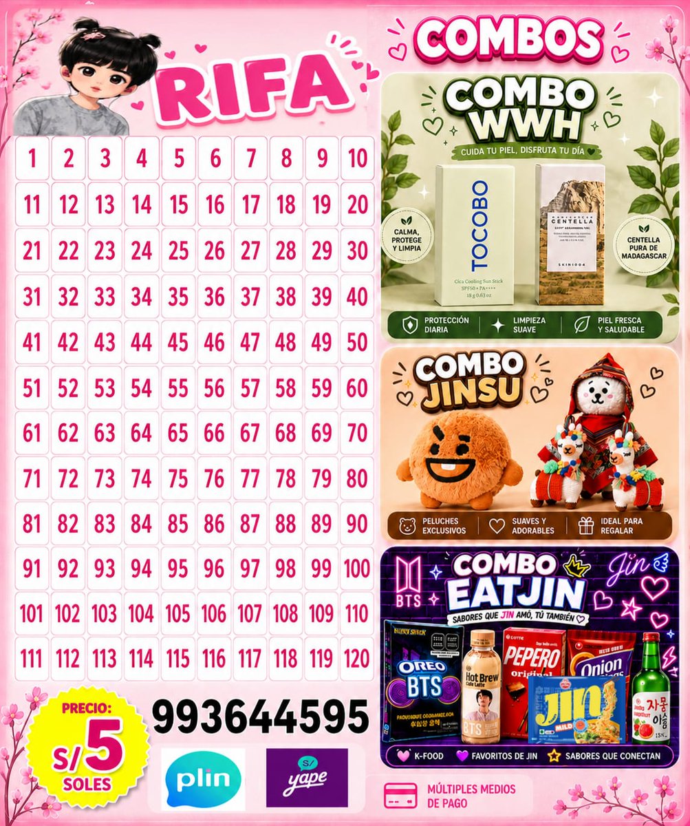ksj_teamperu92's tweet photo. 🐹RIFA PROYECTO JIN🇵🇪

¡Ayúdanos a seguir con este bonito proyecto! 🩷

¿Cómo participar?
1. Yape o Plin👇
2. Envía tu captura al DM con tus datos.                                                     * Nombre y Apellido.                                               * Celular 
👉 https://t.co/NfrZdu067W