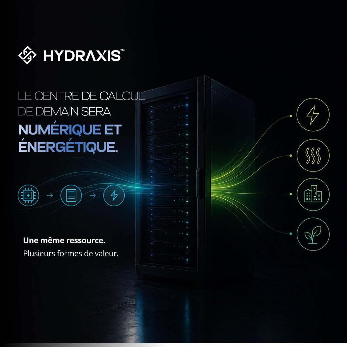 HydraxisINC's tweet photo. Le centre de calcul de demain ne sera pas seulement numérique.

Il sera aussi énergétique.

L'avenir appartient aux infrastructures capables de créer plusieurs formes de valeur à partir d'une même ressource.

C'est cette vision qui guide le développement d'Hydraxis. https://t.co/803OI0ZeuW