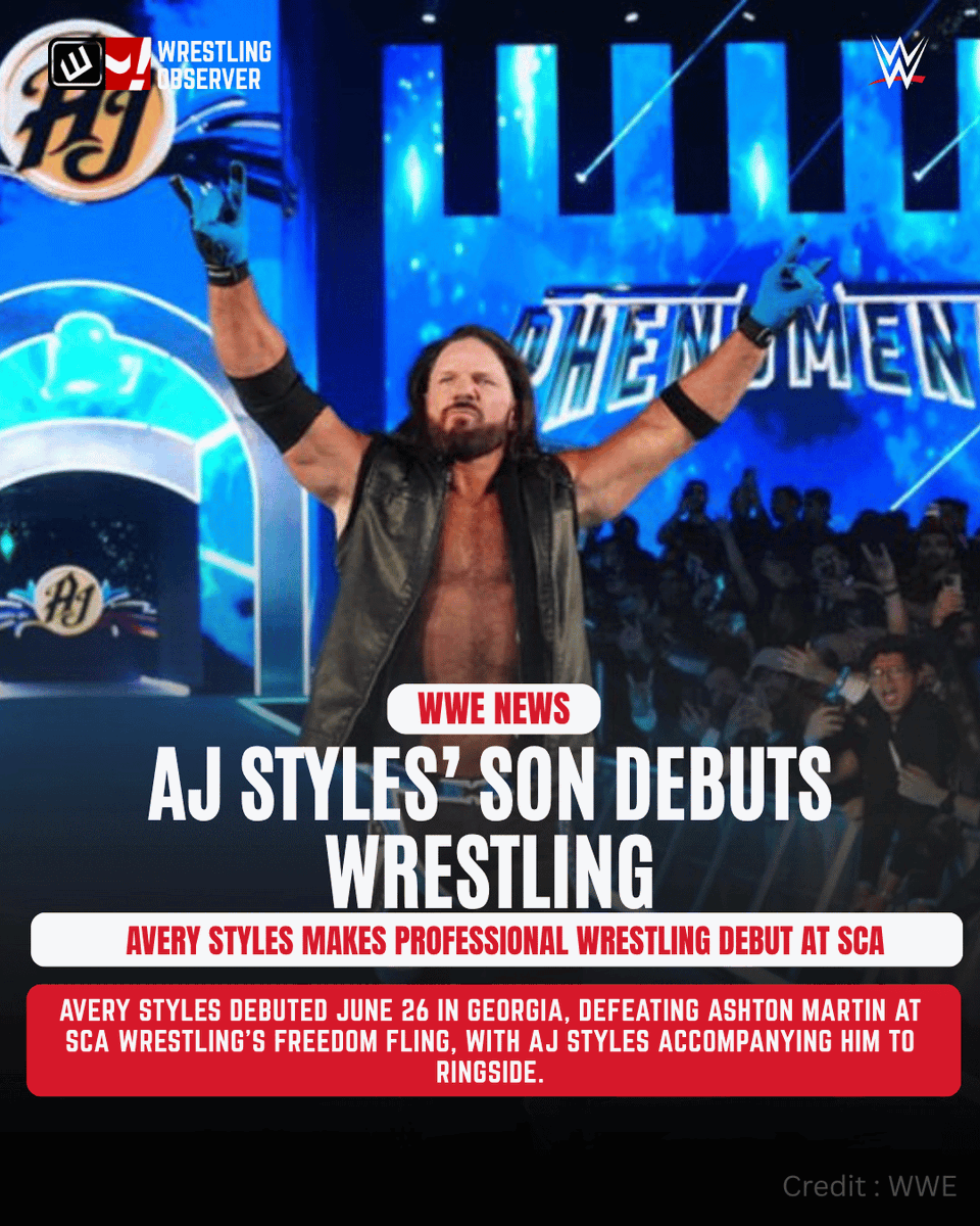 WONF4W's tweet photo. AJ Styles’ son Avery Styles made his professional wrestling debut on June 26, competing at SCA Wrestling’s Freedom Fling event in Royston, Georgia.

Read full article here
https://t.co/4oYT1TnlIE

Source: Avery Styles via Instagram https://t.co/c1Zo6VoHAR