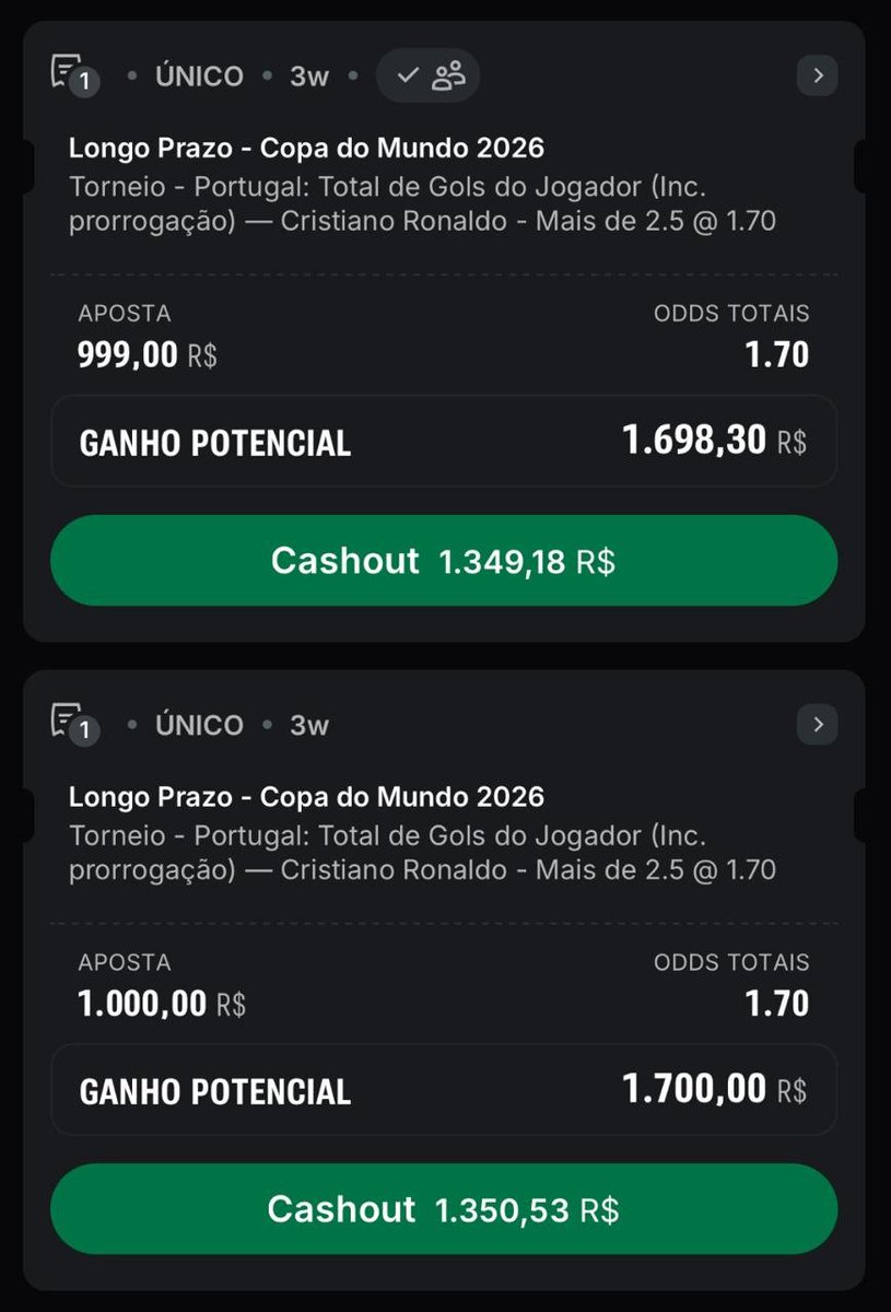 lucasfelipetips's tweet photo. 🇵🇹 HOJE É DIA DE TORCERMOS PELA NOSSA APOSTA DE LONGO PRAZO🐐

No dia 17/06 compartilhei com vocês uma aposta de "longo prazo" para o Cristiano Ronaldo marcar pelo menos 3 gols na Copa. Ele marcou 2x contra o Uzbequistão e hoje vamos torcer para já bater a aposta contra a Colômbia.

📲 Essa entrada compartilhei aqui no X, porém, compartilho muitas entradas exclusivas no meu perfil do SuperSocial, onde você pode copiar as apostas com 1 clique no botão "copiar"

🔗 https://t.co/iXxh14zMv7

+18 JOGUE COM RESPONSABILIDADE
#supersocial #vemparaosupersocial #clubedecriadores #publi