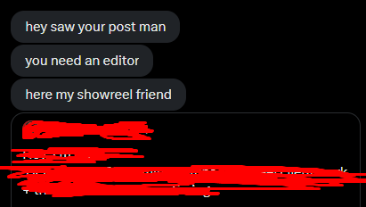 pcseditor's tweet photo. Some of y'all see the words "looking for an editor" and instantly DM your portfolio without even reading the post💀💀💀💀💀

Then wonder why you're not getting hired 🤷‍♂️ https://t.co/cDIAbKQoe5