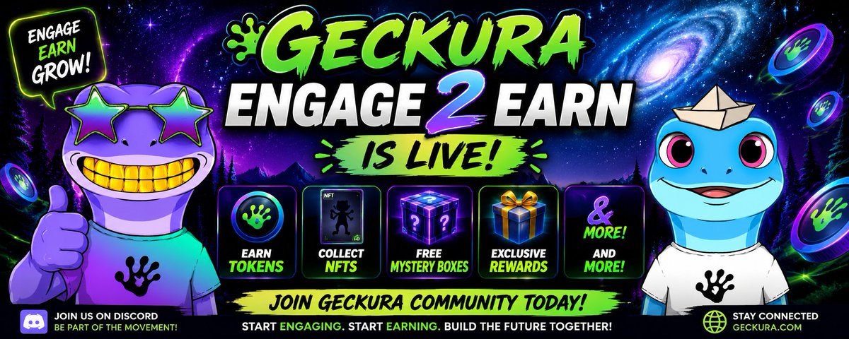 Geckura's tweet photo. 🦎 Geckura Engage2Earn is LIVE! 🚀

Earn passive rewards just by engaging with our Geckura Bot.

🎁 Tokens • NFTs • Free Mystery Boxes • Exclusive Rewards &amp; more!
Join Geckura, start earning, and build with us. 💚 https://t.co/MoQRW1bQ4i