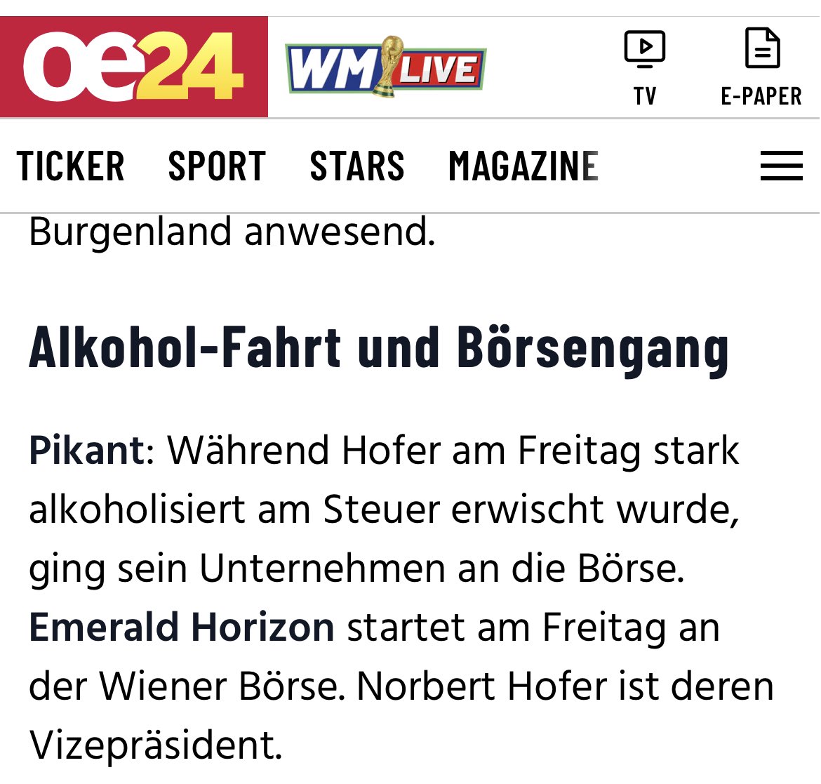 SprachPhilo's tweet photo. War Norbert #Hofer vorher im Dienst? Ist bei „Emerald Horizon“ Komasaufen üblich? Erklärt sich so „Horizon“, weil dort alle in der Horizontale liegen? Lückenlose Aufklärung erforderlich! https://t.co/WiN6f5N6wx
