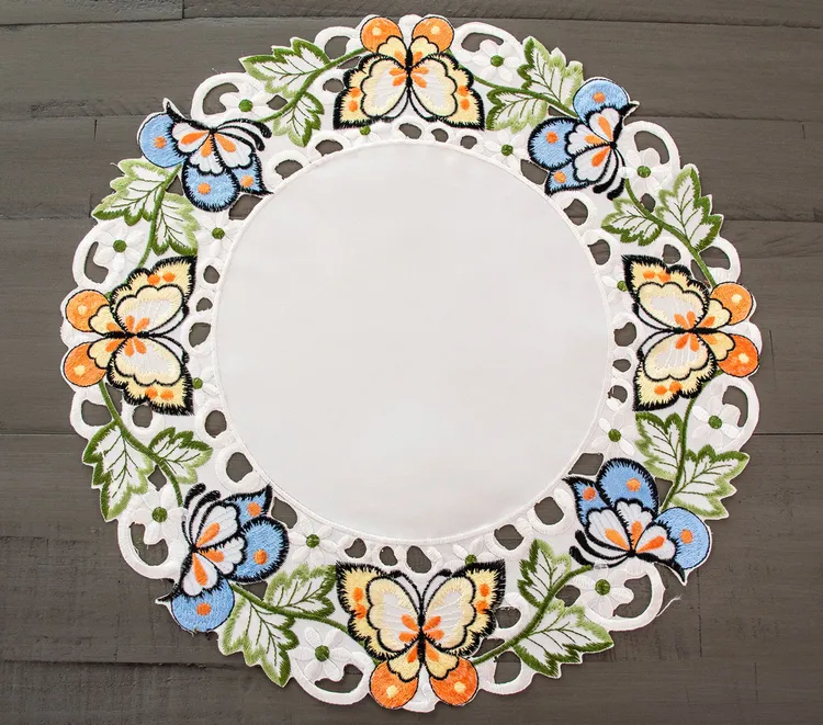 LinensArtThings's tweet photo. Beautiful and elegant embroidered colorful butterfly on ivory Centerpiece Table Topper, Placemat, Doily 15" Round. Lovely Doily for the center of your dining table, accent table, or coffee table. Add your favorite centerpiece and your table decor will be complete. #linens #doilies #homedecor #tablelinens #tablecloths #tabletopper #tablerunner #lace #LAT Watch Here: https://t.co/GjgnzGHzj2