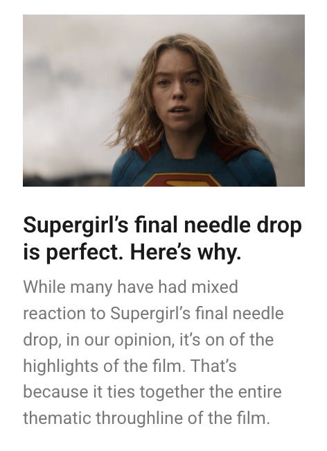 DCUBrief's tweet photo. I have strong feelings about Supergirl's final needle drop. So I wrote about it... Read the full article below 👇 https://t.co/JKxJZN4vZV