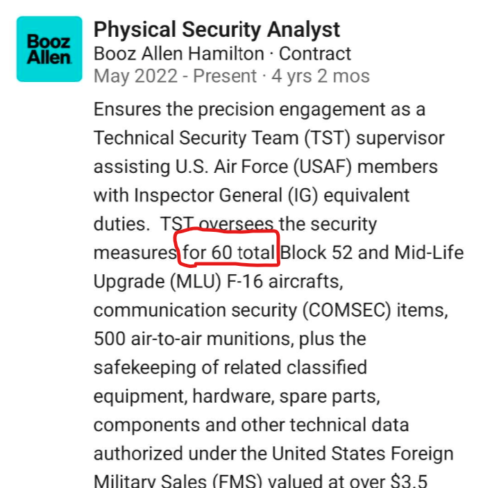 u_Novichok's tweet photo. PAF has a total of 75 F16s in serivce  out of 85, there are 10 total peacetime crashes, these are the profiles of US personnel deployed for F16 maintainance in Pak, their linkdin profiles mention only 63 serviceable aircraft(backlog of 12 aircraft, either lost or non serviceable) https://t.co/vQV44Ikn0b