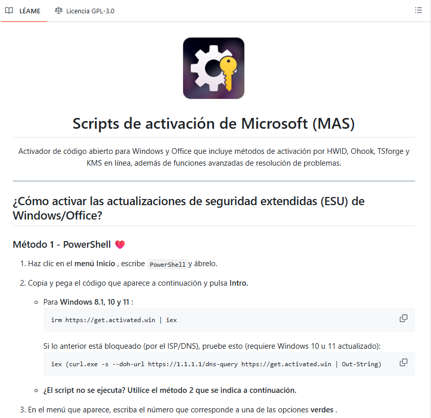 _guillecasaus's tweet photo. 🚨 Un desarrollador se ha cargado el mayor negocio de Microsoft.

Ha creado Microsoft Activation Scripts, una herramienta open-source que te permite activar Windows completamente gratis.

→ Compatible con múltiples versiones de Windows y Microsoft Office
→ Más de seis años disponible y recibe actualizaciones constantes
→ Se ejecuta mediante scripts, sin necesidad de instalar aplicaciones
→ Código abierto bajo licencia GPL-3.0

Lo más interesante:

GitHub pertenece a Microsoft.

Y este repositorio sigue disponible allí desde hace más de seis años, acumulando más de 180.000 stars y recibiendo nuevas actualizaciones.

Te dejo el repo en comentarios 👇