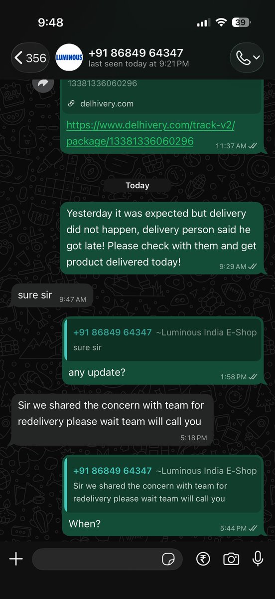 VrutantShah's tweet photo. @myluminous I had placed order on 22 Jun and still not got delivery. I’m chasing delivery person and daily he is fooling us, that 2day only will delivery and it doesn’t happen! I’m not sure for full paid order you can’t deliver on time, how ll you provide after sale. LUM10029423 https://t.co/0avIOh2KHc