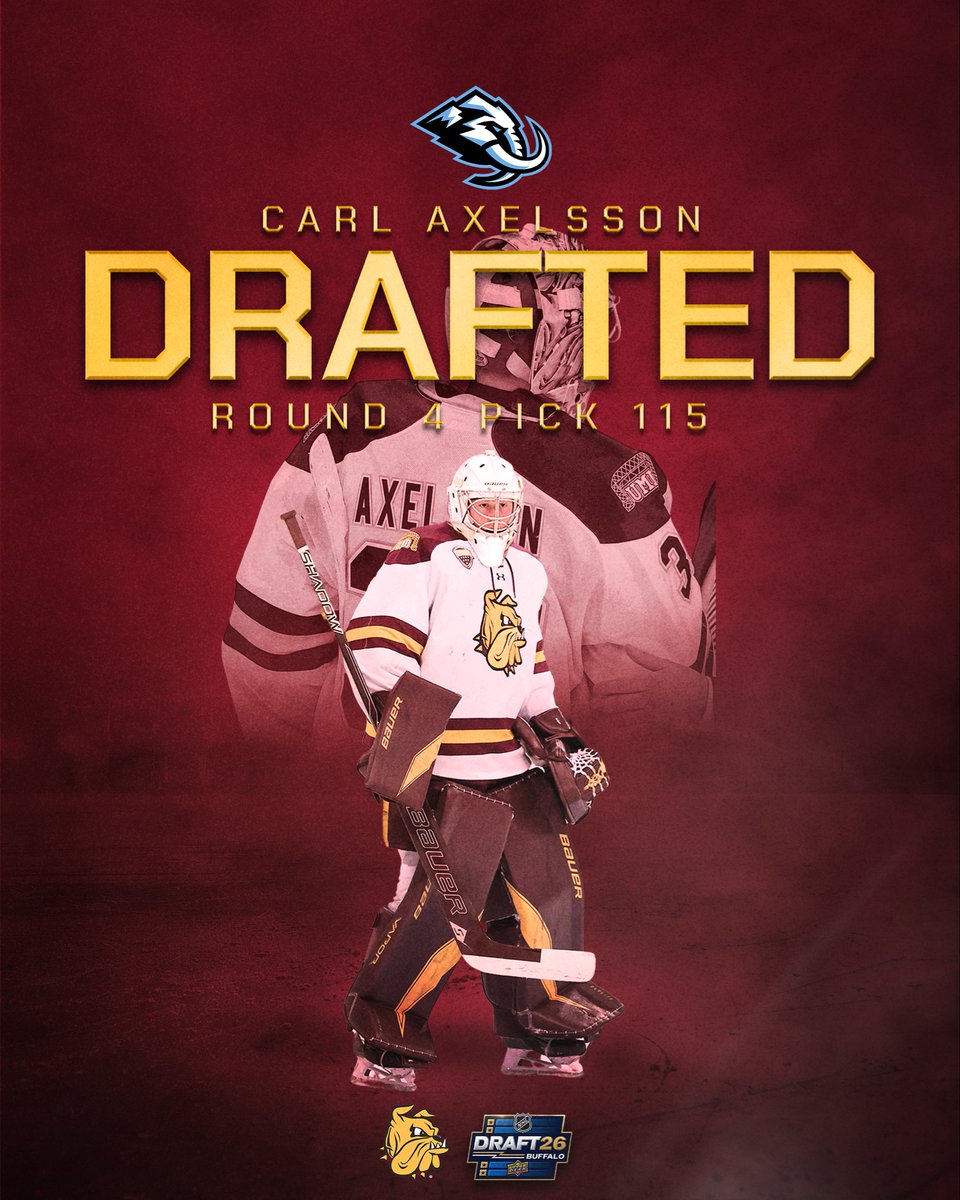 UMDMensHockey's tweet photo. Another incoming Bulldog freshman is off the board!

Congratulations to goaltender Carl Axelsson who has been drafted by the   Utah Mammoth!! https://t.co/8YWUIZkuqy