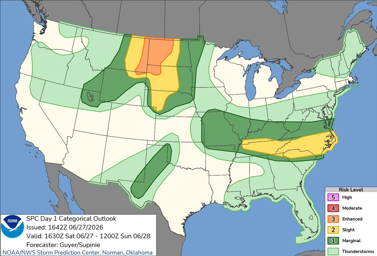 NWSSPC's tweet photo. 11:44am CDT #SPC Day1 Outlook Enhanced Risk: across the northern High PLains https://t.co/TgJgC6cj9Y https://t.co/5X2uX0LHza