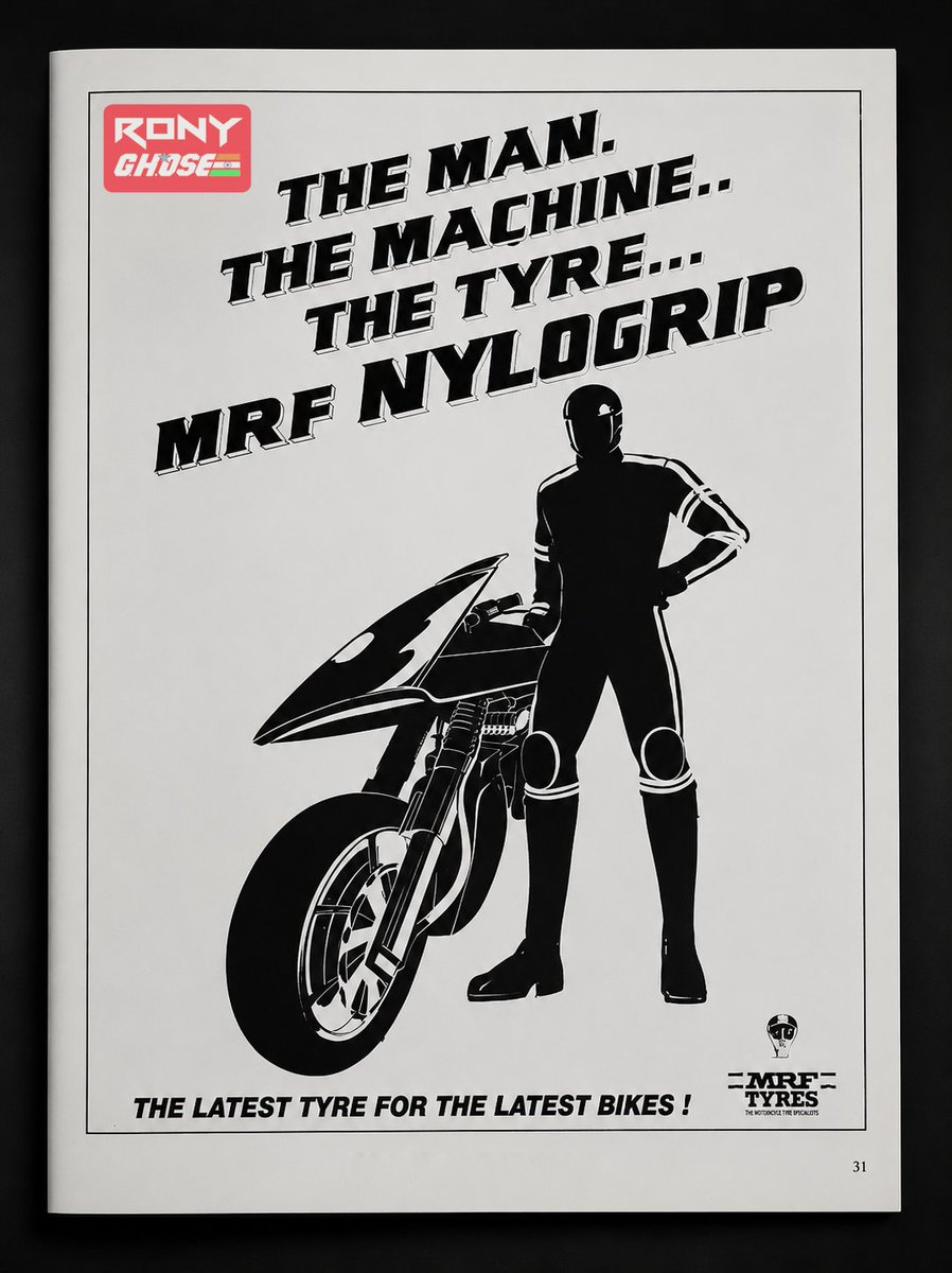 FunskoolRony's tweet photo. #Funskool Street Hawk silhouette in MRF tyre magazine ads from the 90s. MRF is the parent company of Funskool. https://t.co/TSsJhgbIjc