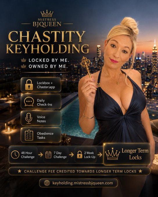 𝕄𝕚𝕤𝕥𝕣𝕖𝕤𝕤 𝔹𝕁ℚ𝕦𝕖𝕖𝕟 - Think you can handle being locked for me? Start with a 48 Hour Challenge and perhaps I'll allow you to earn a longer lock. 🔑 https://t.co/lDtzxD00X6 https://t.co/IHr6xnju68