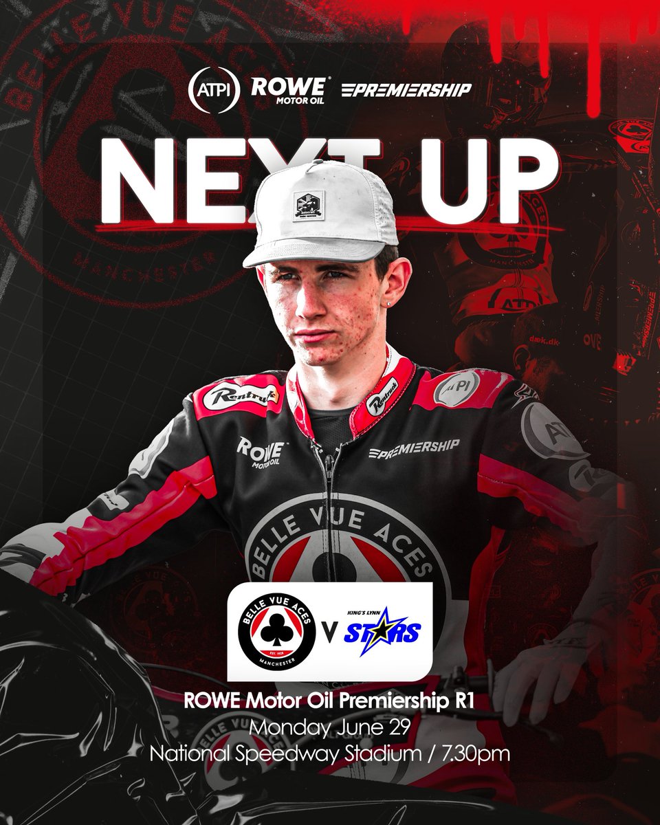 TheAces's tweet photo. 🔴 𝗡𝗘𝗫𝗧 𝗨𝗣 ⚫️
🆚 King’s Lynn (H)
🏆 ROWE Motor Oil Premiership

⭐️ Former Ace and #BritishSGP winner Max Fricke brings his Stars to Manchester for the first time in 2026. 

📈 123 points scored out of a possible 150 in our last two home fixtures. Let’s keep pushing! 

🎫 Tickets ▶️ https://t.co/sMudFdoXhc
🍴 Hospitality ▶️ https://t.co/9tcPfPfdx0
📺 Live stream ▶️ https://t.co/LKEFpro2CN

#britishspeedway #Manchester♣️
