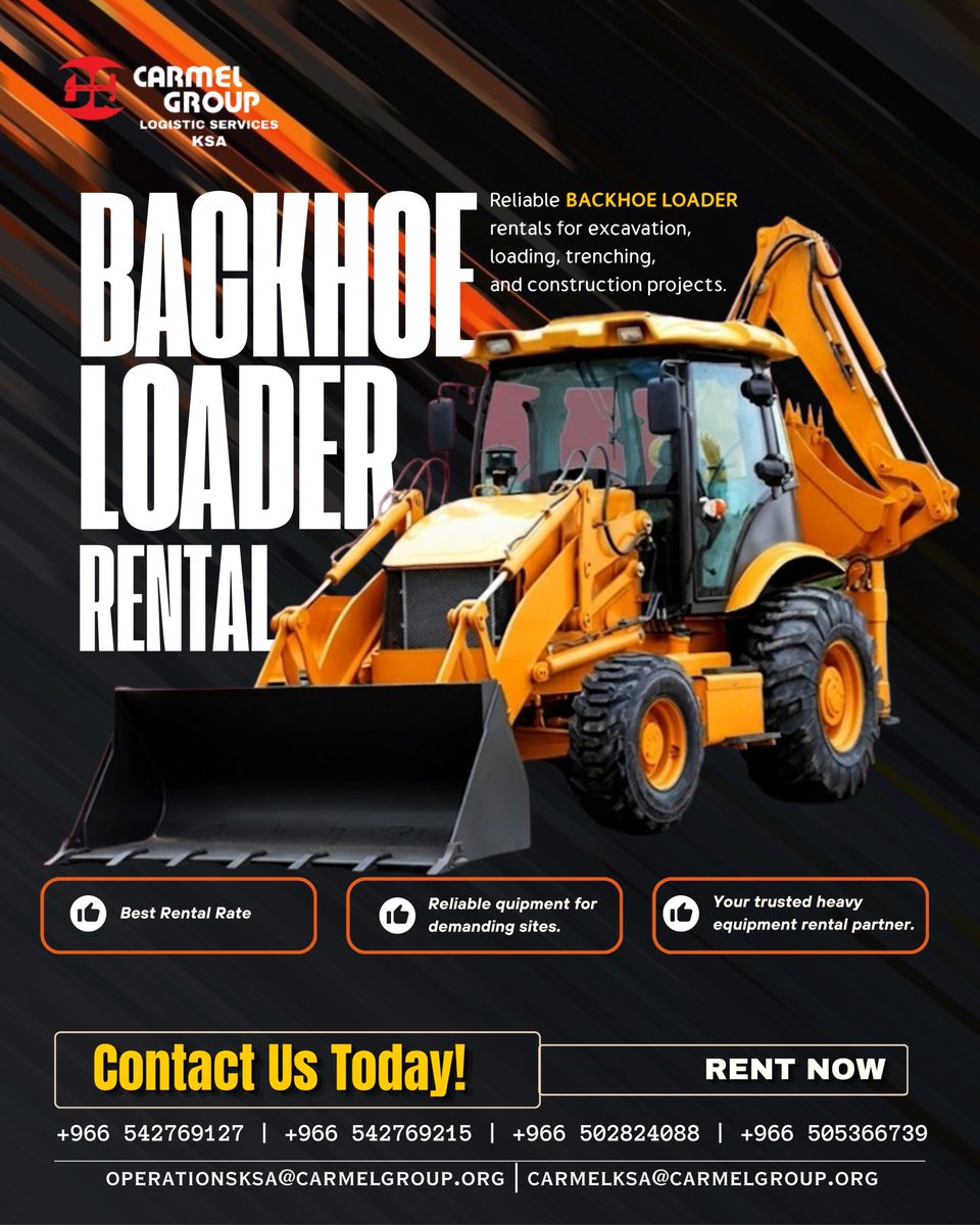 services95671's tweet photo. Backhoe Loader Rental Services in KSA
📞 Contact Us Today
📱 +966 542769127 | +966 542769215
📧 operationsksa@carmelgroup.org
#BackhoeLoader #EquipmentRental #ConstructionEquipment #ExcavationWorks #HeavyMachinery #SaudiArabia #RentalServices #CarmelGroup #BackhoeRental https://t.co/TikZWMK6bw