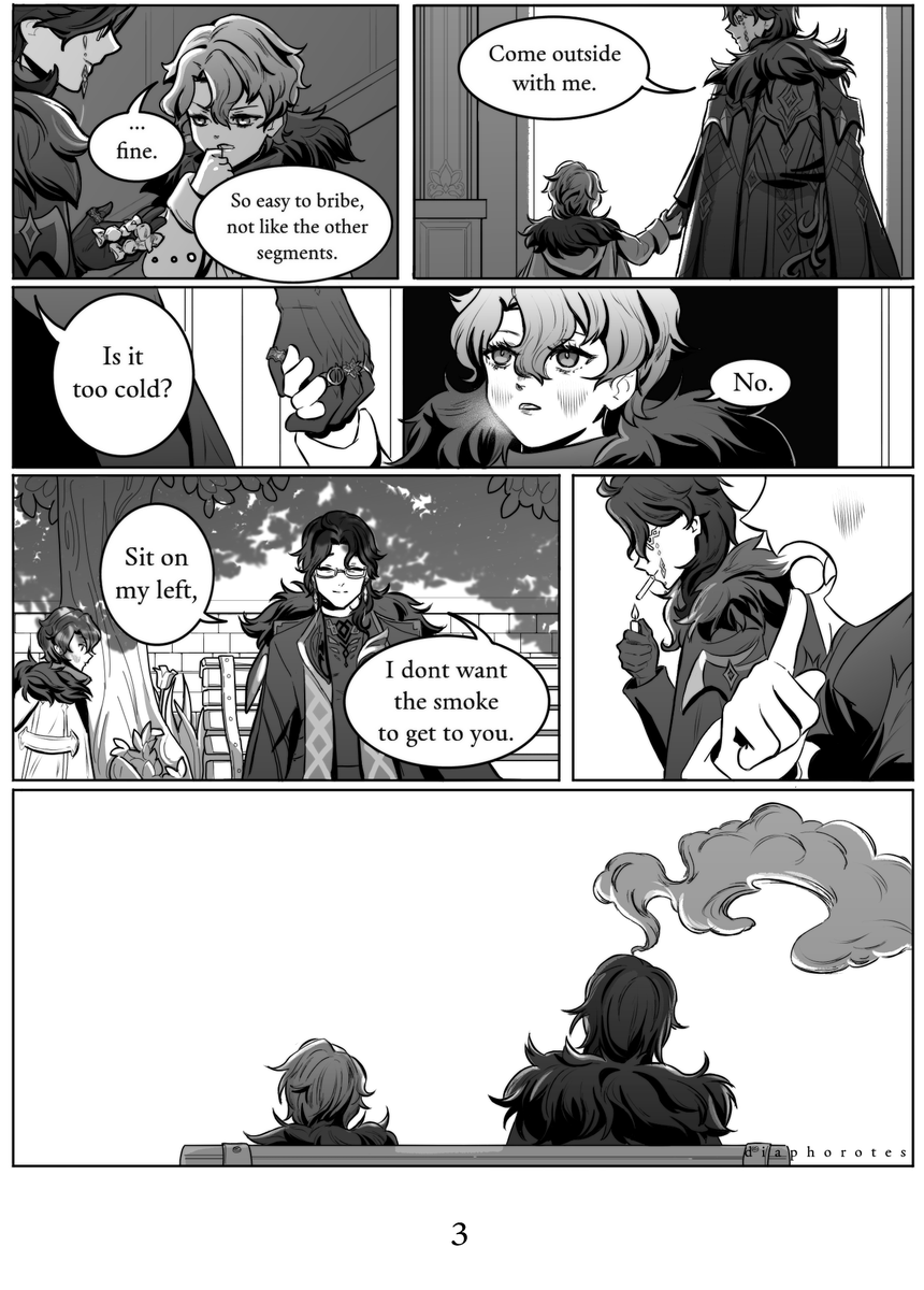 diaphorotes's tweet photo. The Little Lonely Bird - Little comic about an interaction between  Pantalone and the 8 years old segment
''I am a  monstrosity, yet they are too foolish to see it... I pity them.''

#dottore #pantalone #zandik #dottolone (not with 8 obv)
[1/3] https://t.co/AD47kMNUgq