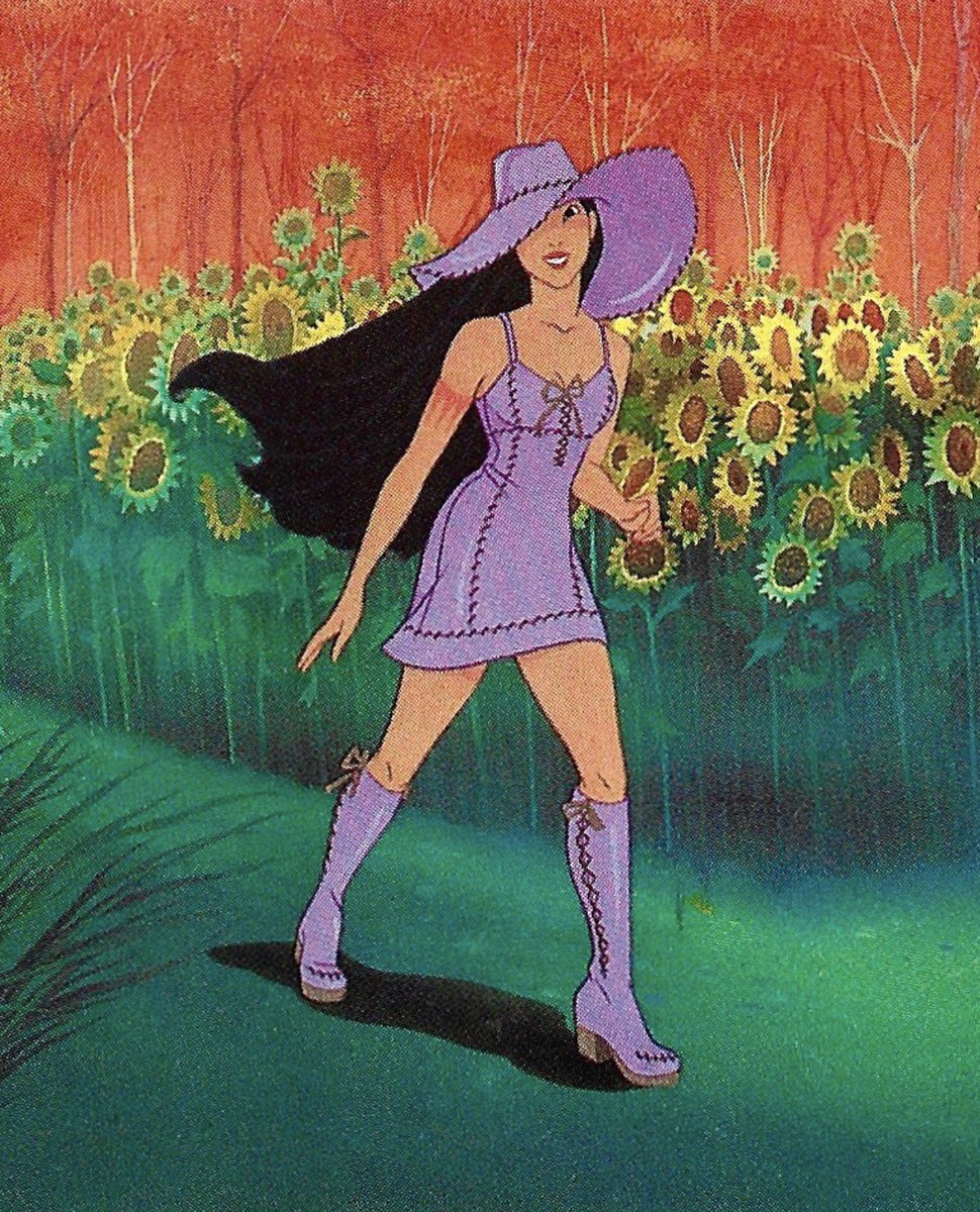 DisneyReact's tweet photo. 🎨 Para promocionar la película en 1995, Disney y la revista Harper’s Bazaar hicieron una "sesión de fotos" con #Pocahontas luciendo diferentes diseños de Versace, Marc Jacobs, Anna Sui e Isaac Mizrahi https://t.co/OQhm1r3LwZ