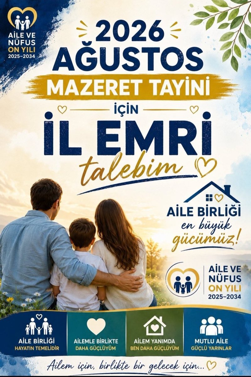 L7857172747052L's tweet photo. @tcmeb @CihadDemirli @Yusuf__Tekin Sayın Cihad Bey, güçlü aile güçlü toplumdur. Aile ve Nüfus On Yılı hedefleri doğrultusunda öğretmen ailelerinin bir arada kalması için 2026 Ağustos il emri verilmesini talep ediyoruz. #Ağustostailemri @CihadDemirli @Yusuf__Tekin @tcmeb https://t.co/P96wYub1ui