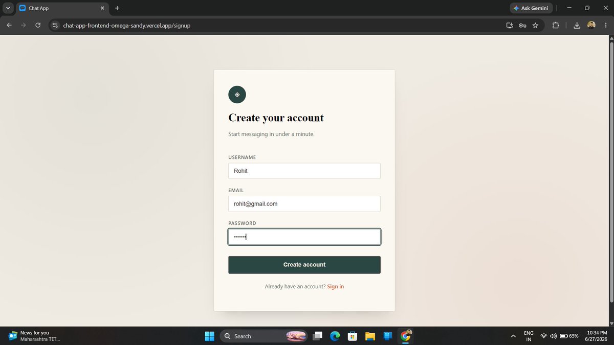 _AkashKumarr's tweet photo. 🚀Built a Real-Time Chat App using the MERN Stack! 💬

✨ Features:
⚡ Real-time messaging (https://t.co/gmHLuuDiWY)
🔐 JWT Authentication
🟢 Online status
⌨️ Typing indicator
💾 Persistent sessions

One more step forward in my Full-Stack journey!🚀
#MERN #React #NodeJS #MongoDB https://t.co/hKOSc76ZpC