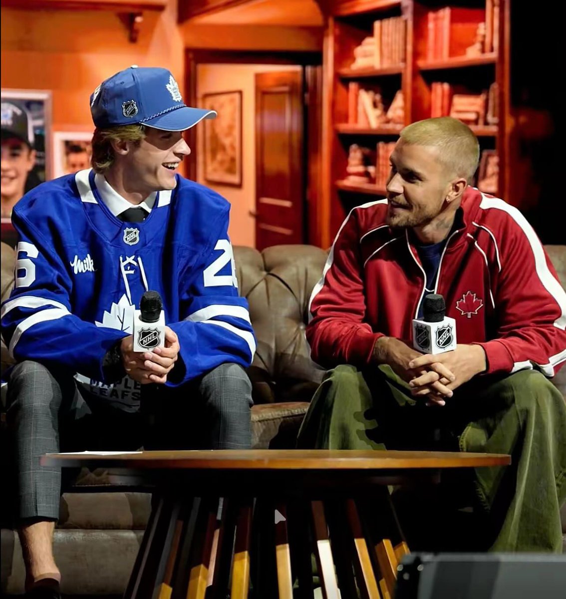 justinbieber's tweet photo. honored to have announced the @NHL first round draft pick. @MapleLeafs SELECT GAVIN MCKENNA https://t.co/EbCEtHh5z1