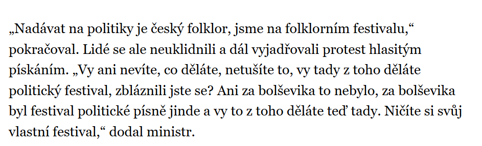 JaroslavBlek3's tweet photo. Ministr přijede pronést projev na folklorní festival a pak si stěžuje, že se z toho stává politický festival? https://t.co/ywhBULwcAy
